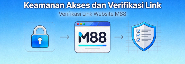 Animasi ilustrasi keamanan akses dan verifikasi link website M88